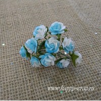 Розы 1 см, белые с бирюзовым (10 шт)