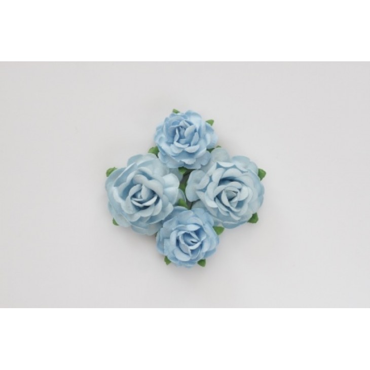 Цветы чайной розы, 2 шт - диам 4 см, 2 шт- диам 3 см, голубые