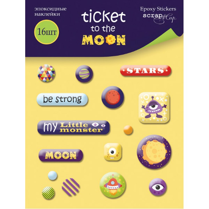 Набор эпоксидных наклеек 16шт от Scrapmir Ticket to the Moon (SM3200015)