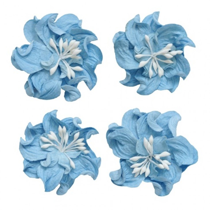 Цветы кудрявой фиалки, набор 2 шт- диам 5см, 2 шт - диам 4,2 см, небесно-голубые