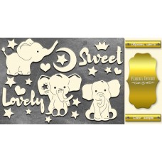 Набор чипбордов Слоники 2, Little Elephant, золото