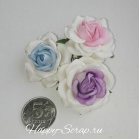 Роза 5 см, белая с розовым